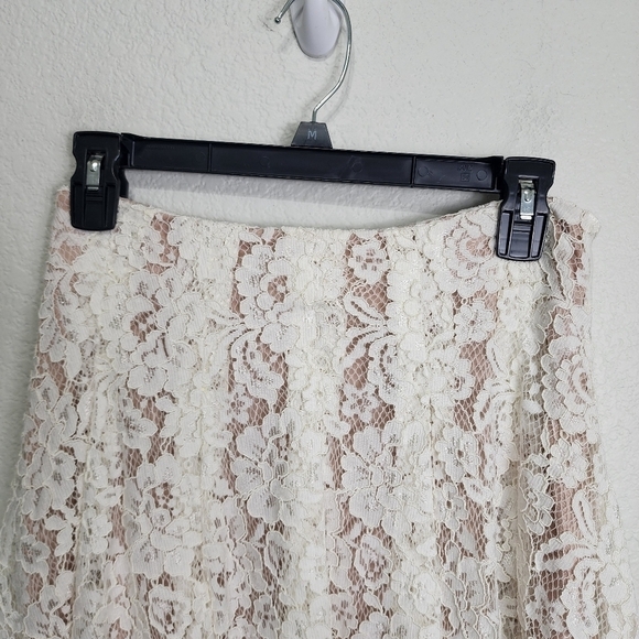 Gianni Bini Lace Pleated Cream Boho Skirt Size M - Picture 3 of 11